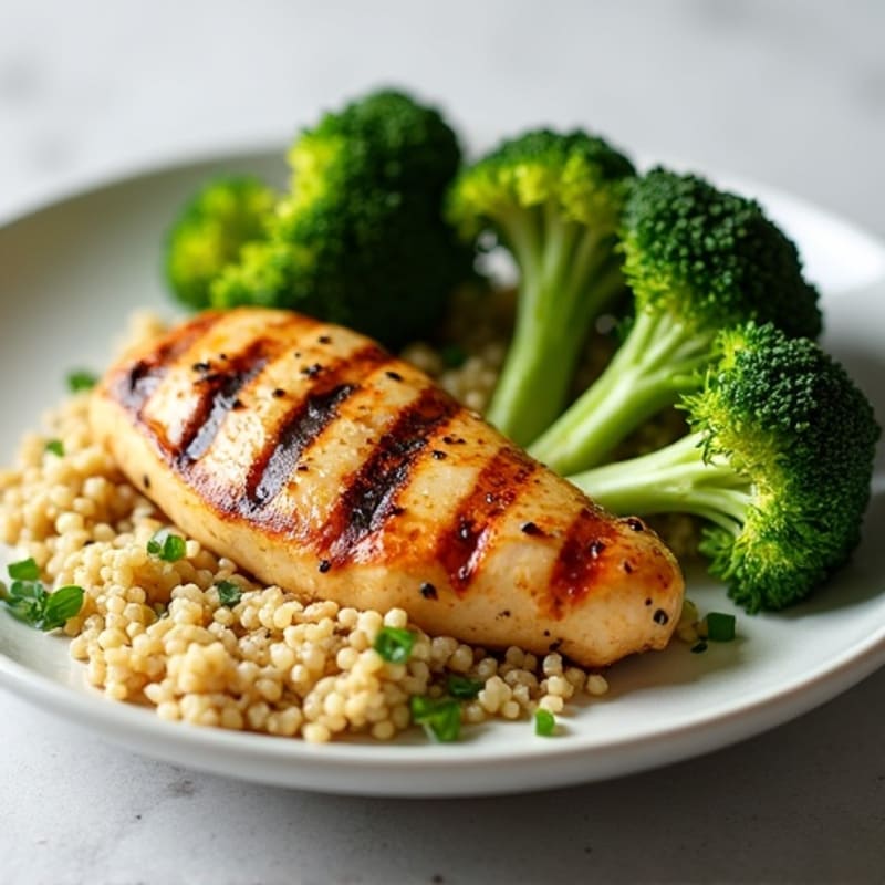 Grilled Chicken Breast with Roasted Broccoli and Quinoa