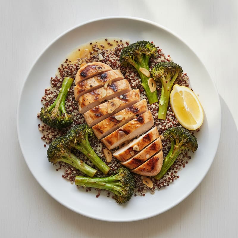 Grilled Chicken Breast with Quinoa and Roasted Broccoli