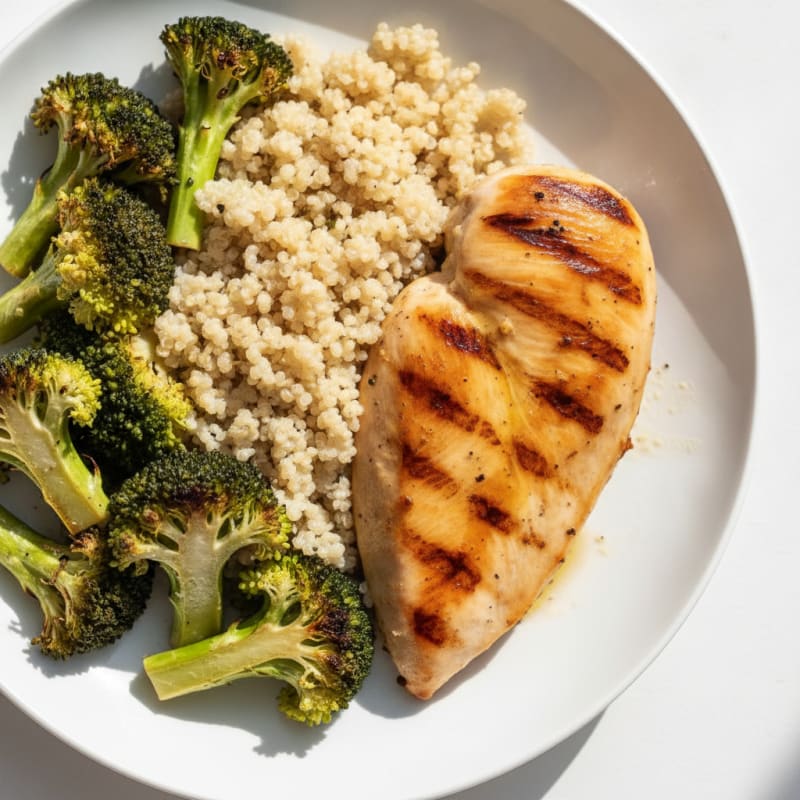 Grilled Chicken Breast with Quinoa and Roasted Broccoli