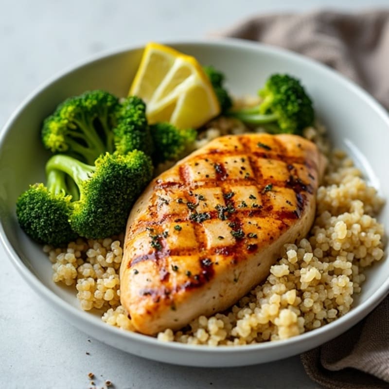 Grilled Chicken Breast with Quinoa and Roasted Broccoli