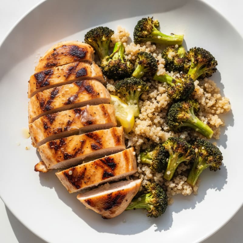 Grilled Chicken Breast with Roasted Broccoli and Quinoa