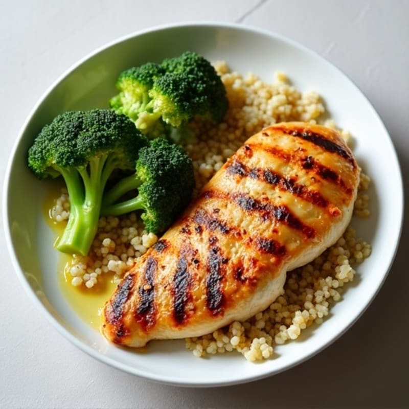 Grilled Chicken Breast with Quinoa and Roasted Broccoli