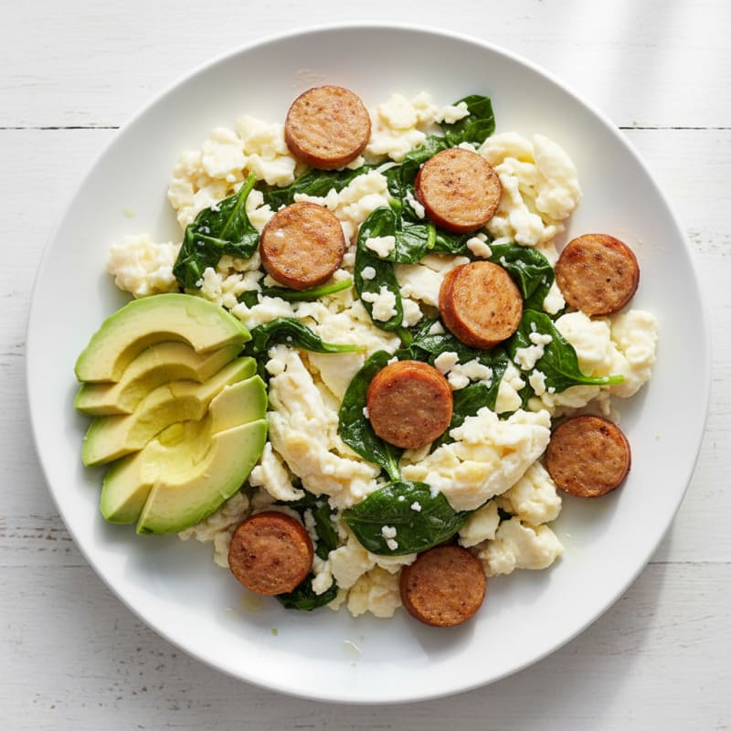 Egg White Scramble with Turkey Sausage and Spinach