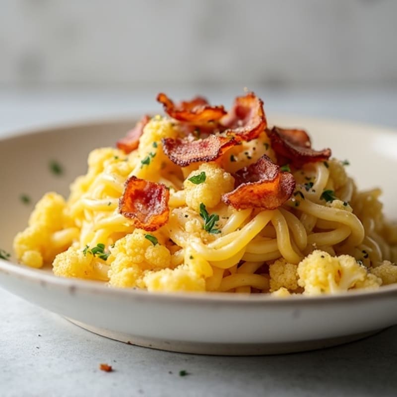 Protein-Packed Cauliflower Carbonara with Turkey Bacon