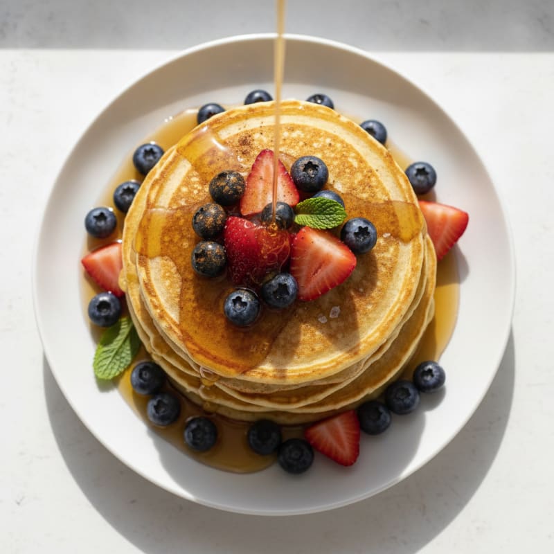 Fluffy Buttermilk Pancakes with Maple Syrup