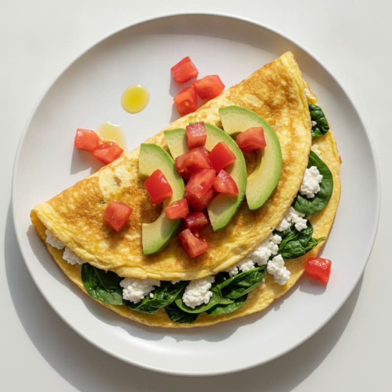 Egg White Spinach Omelette with Cottage Cheese and Tomato