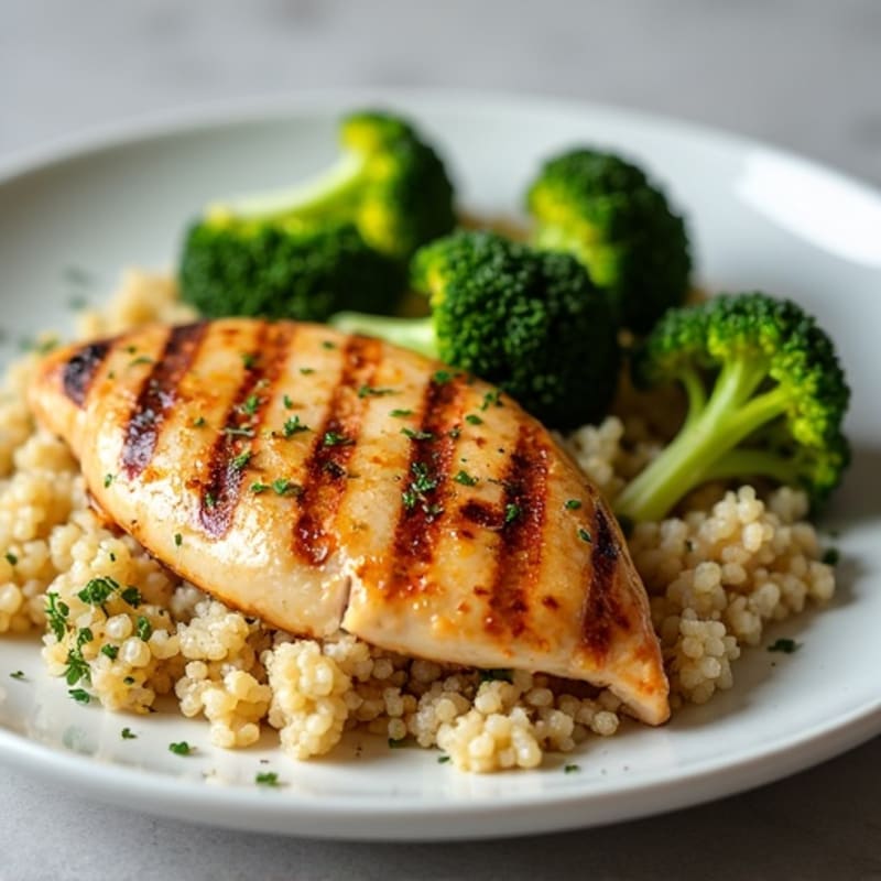 Grilled Chicken Breast with Quinoa and Roasted Broccoli