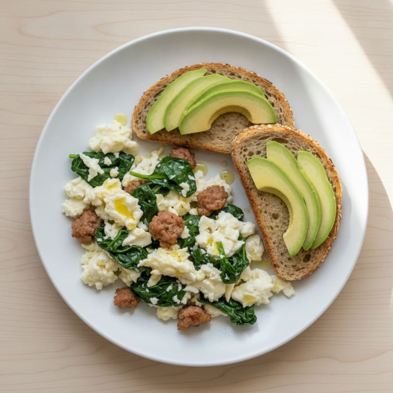 Egg White and Turkey Sausage Scramble with Spinach