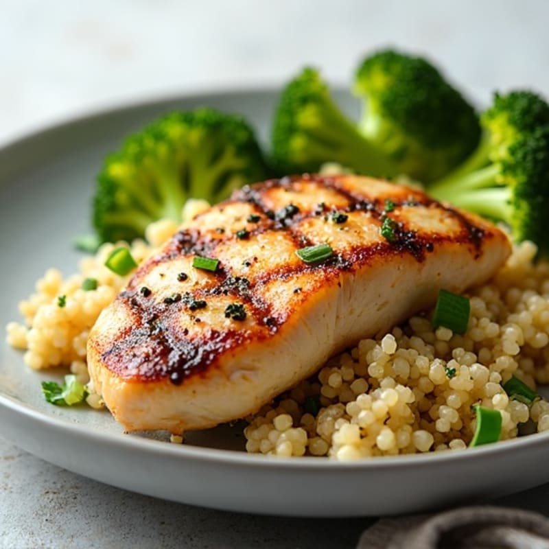 Grilled Chicken Breast with Quinoa and Roasted Broccoli