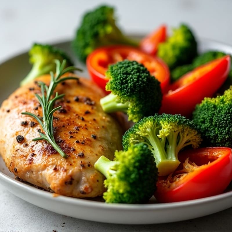 Herb-Roasted Chicken with Crispy Broccoli and Bell Peppers