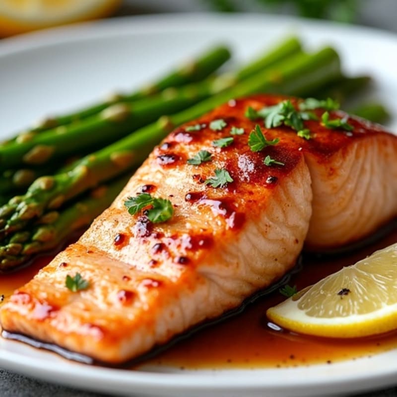 Baked Teriyaki Glazed Salmon with Crispy Asparagus