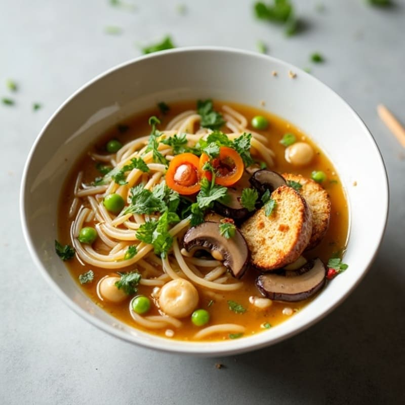 Creamy Umami Noodle Soup with Roasted Mushrooms and Crispy Tofu