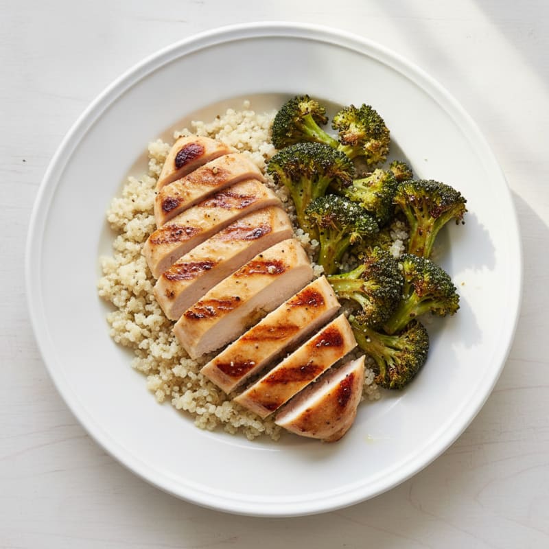 Grilled Chicken Breast with Quinoa and Roasted Broccoli