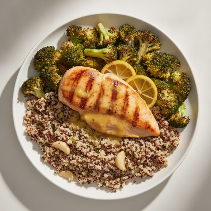 Grilled Chicken Breast with Quinoa and Roasted Broccoli