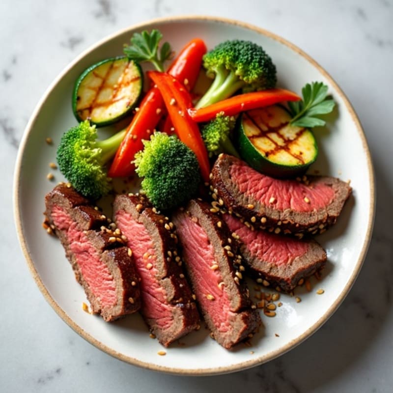 Sweet-Savory Sesame Beef with Charred Vegetables