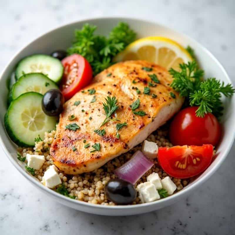 Fresh Greek-Style Chicken Bowl with Lemon Herb Dressing