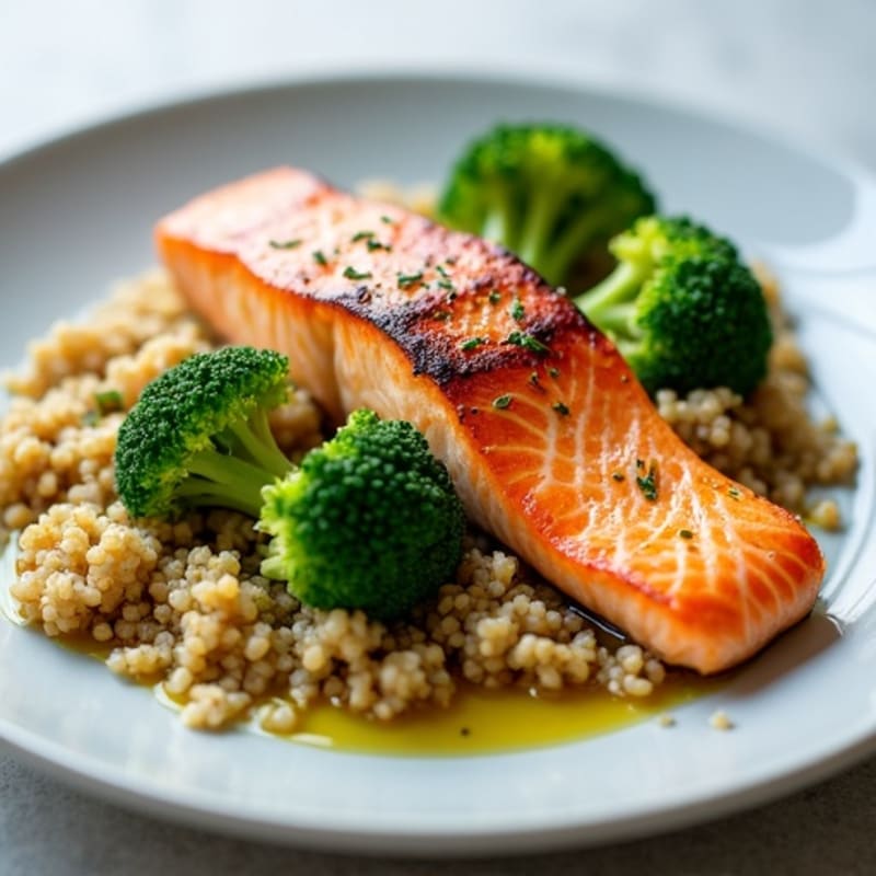 Seared Salmon with Steamed Broccoli and Quinoa