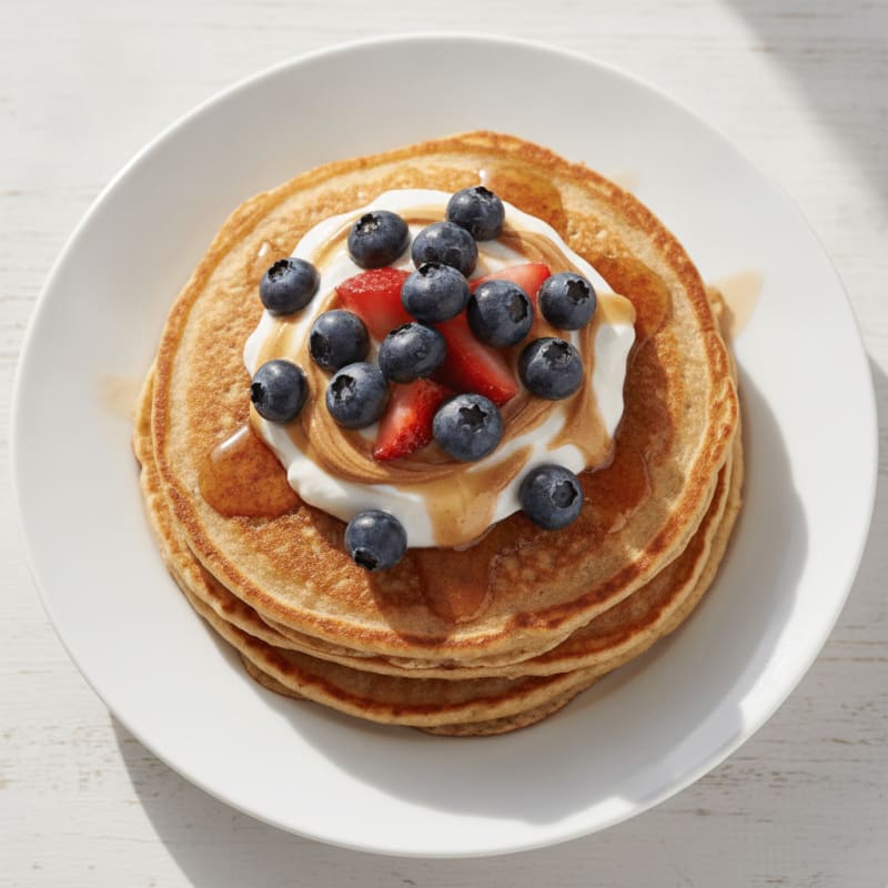 Cottage Cheese Protein Pancakes with Greek Yogurt and Berries