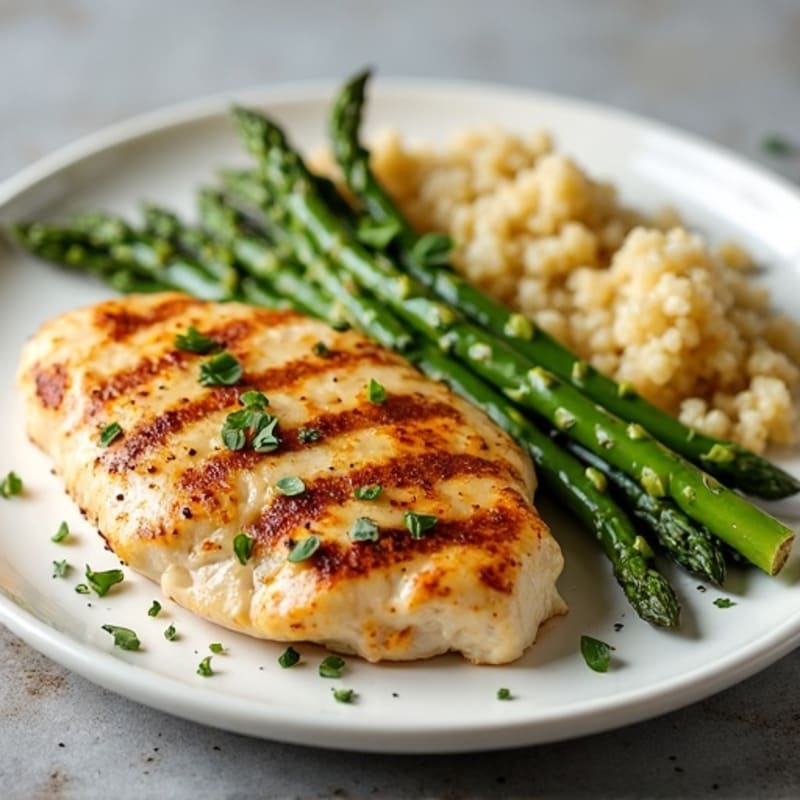 Grilled Lemon Herb Chicken with Crispy Roasted Asparagus and Fluffy Quinoa