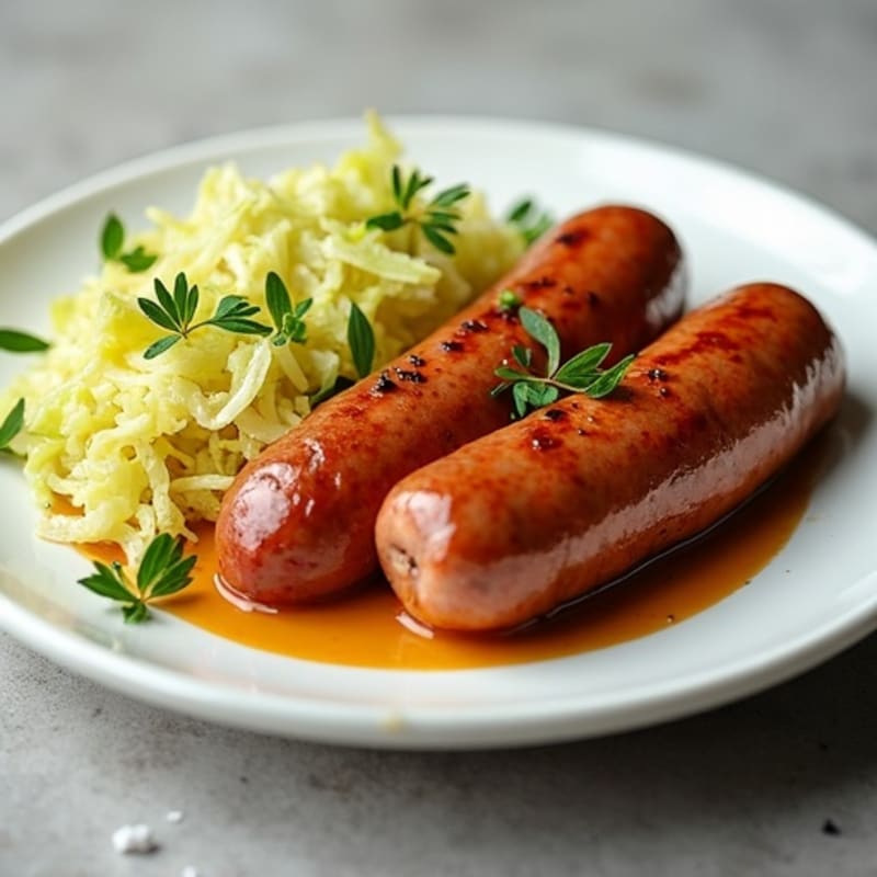 Lean Turkey Sausage with Crispy Roasted Cabbage and Tangy Mustard