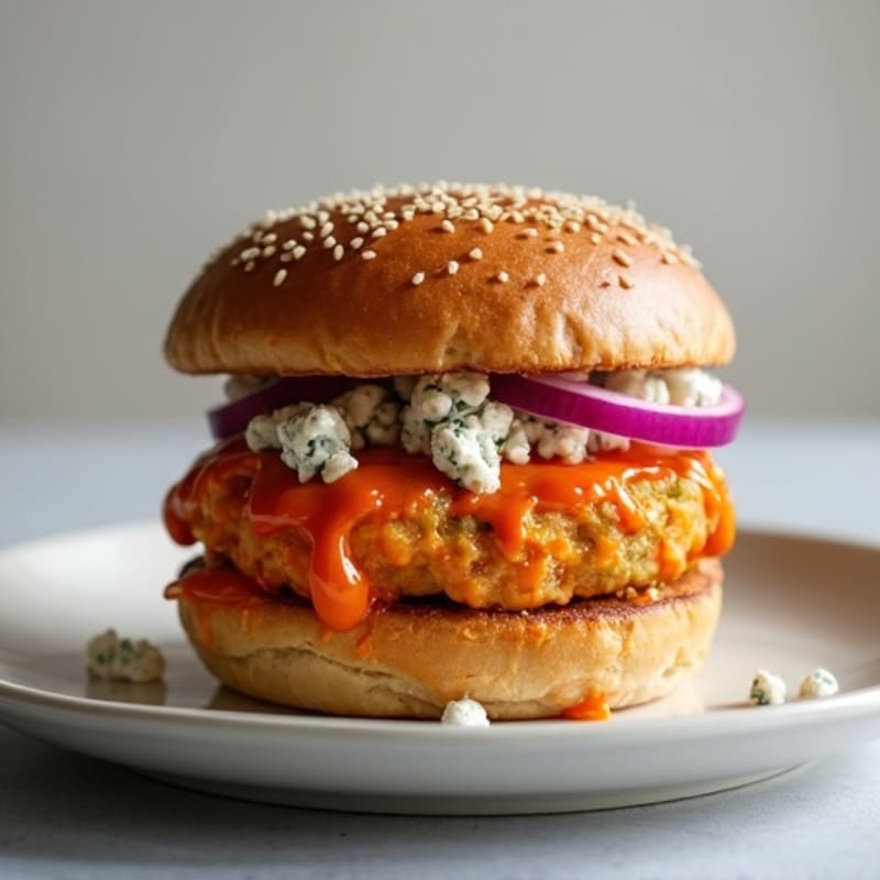 Spicy Buffalo Turkey Burger with Blue Cheese Crumbles