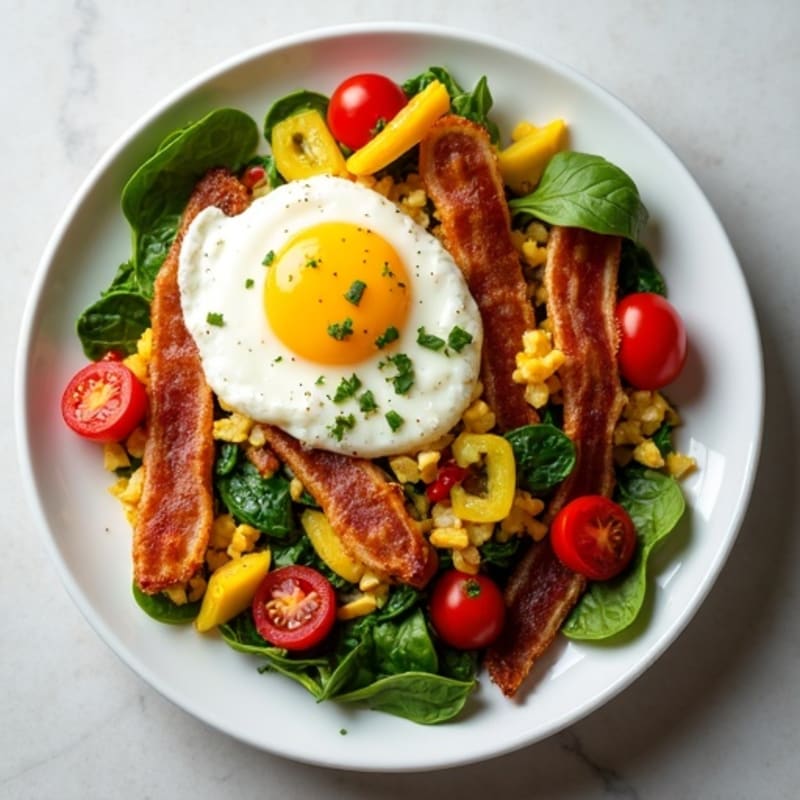 Egg White Veggie Scramble with Turkey Bacon