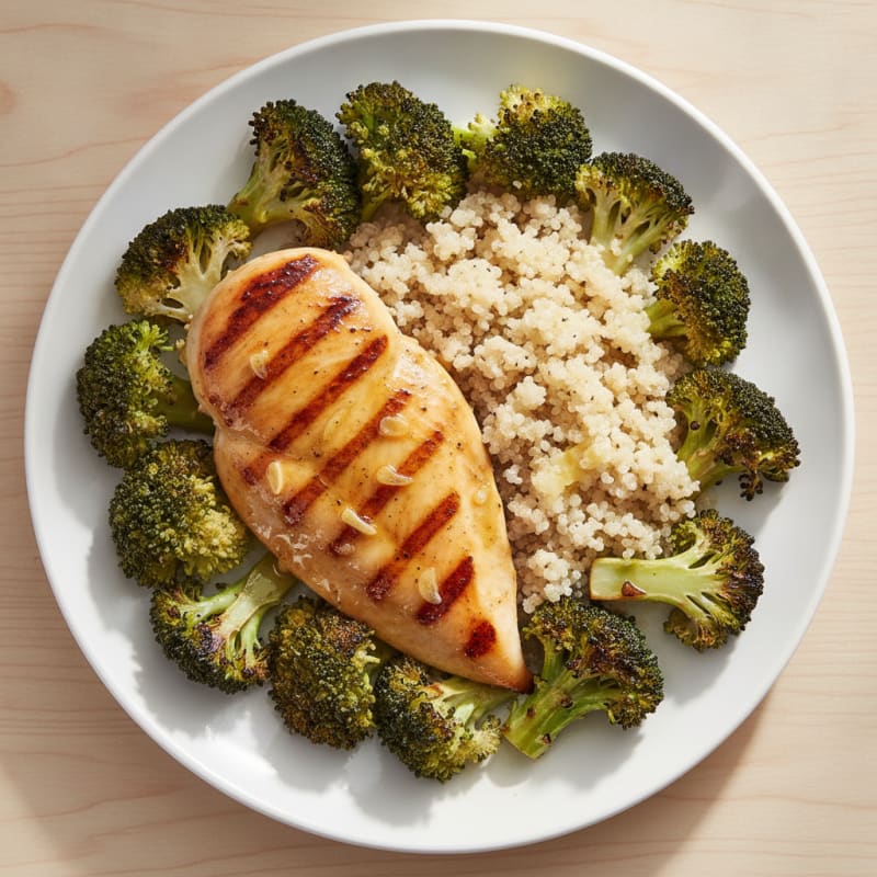 Grilled Chicken Breast with Roasted Broccoli and Quinoa