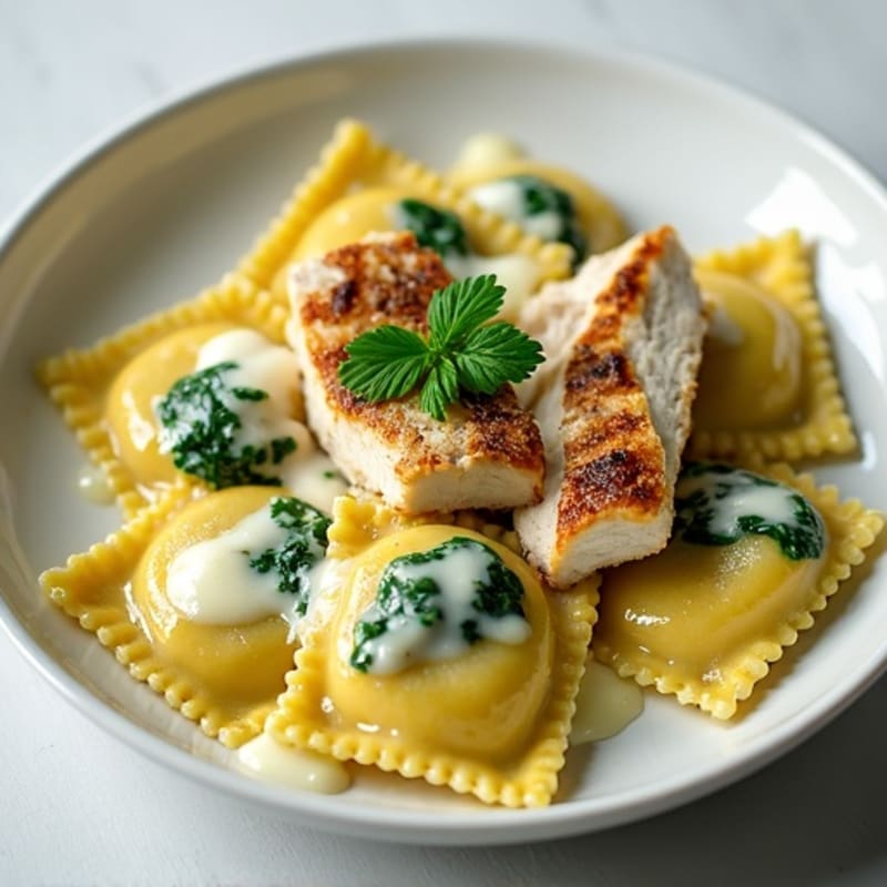 Creamy Ricotta Spinach Ravioli with Garlic Sauce