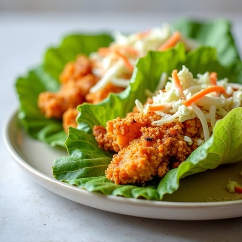 Crispy Buffalo Chicken Lettuce Wraps with Creamy Ranch Slaw