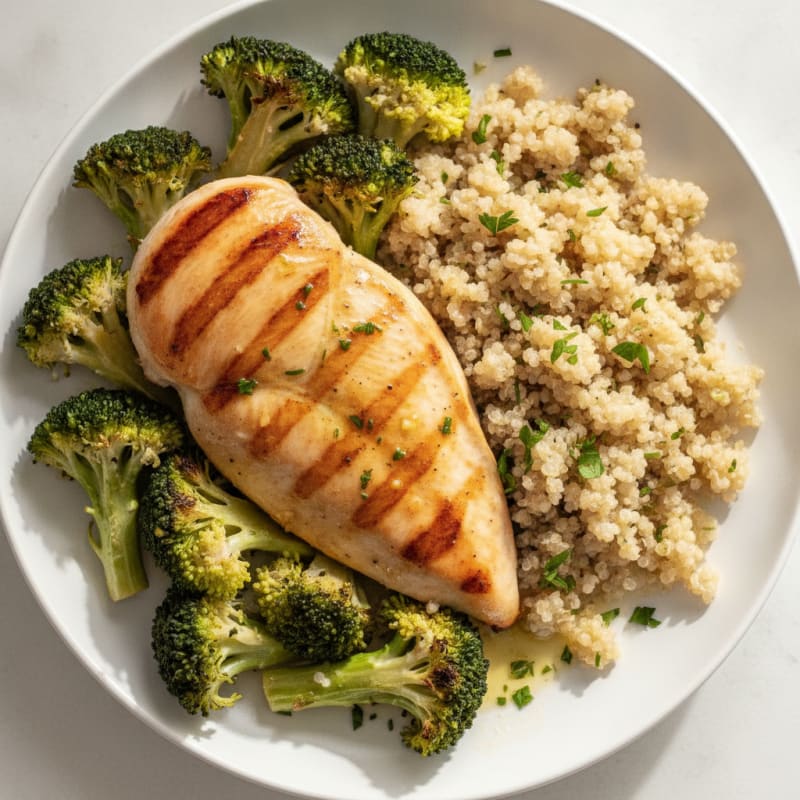Grilled Chicken Breast with Roasted Broccoli and Quinoa