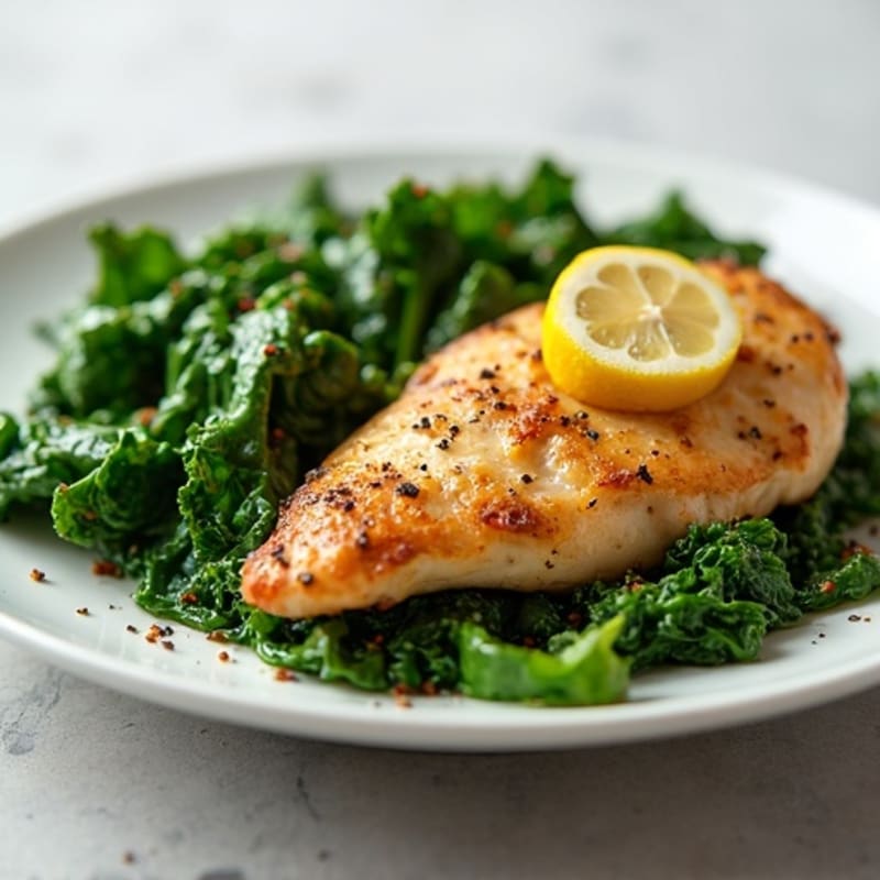 Lemon Garlic Pan-Seared Chicken with Sautéed Greens
