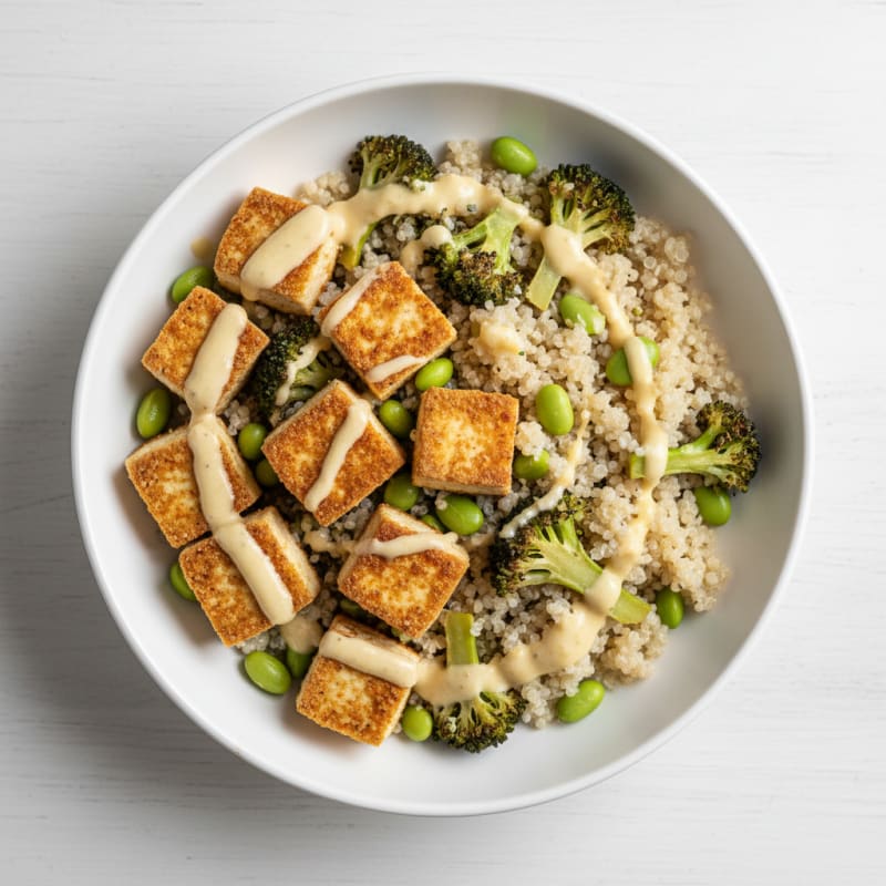 Crispy Tofu and Quinoa Power Bowl with Roasted Broccoli