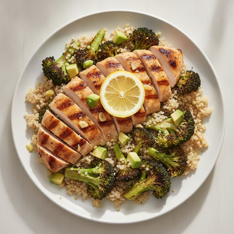 Grilled Chicken Breast with Quinoa and Roasted Broccoli