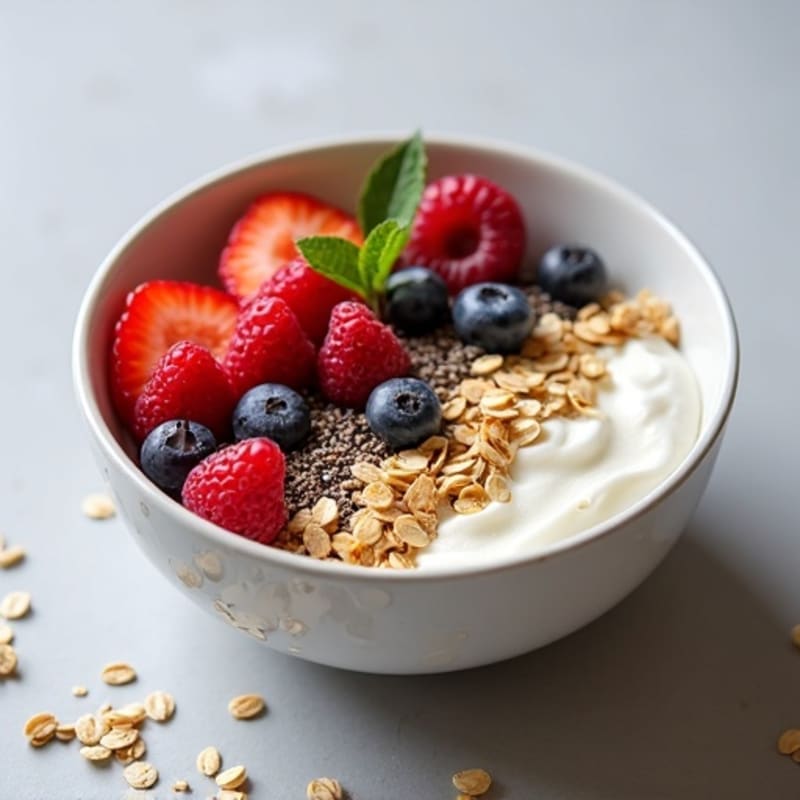 Oats and Greek Yogurt Power Bowl with Mixed Berries and Chia Seeds