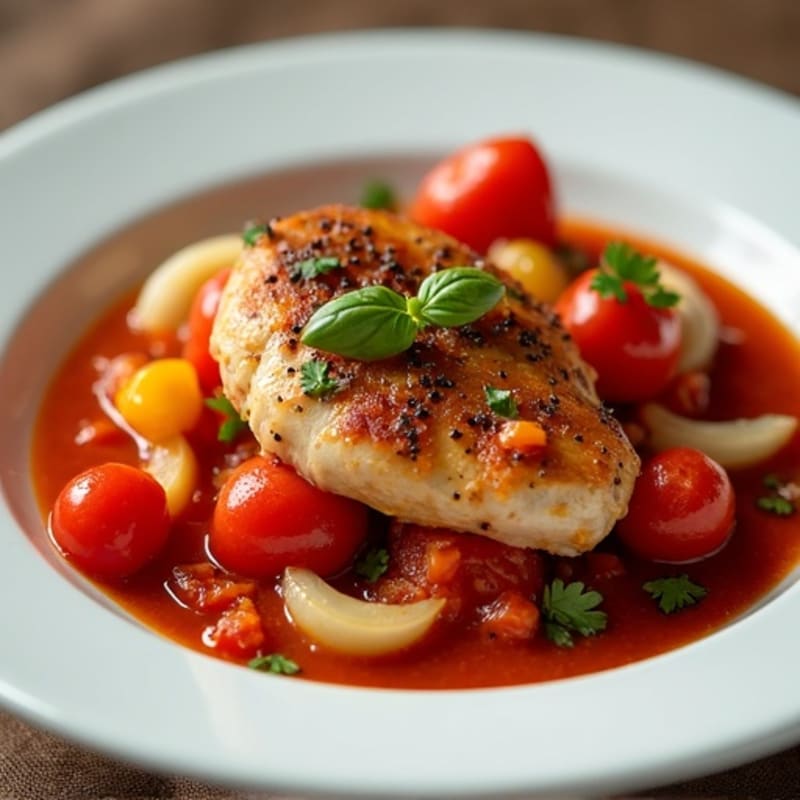 Tender Braised Chicken with Bell Peppers and Rich Tomato Sauce