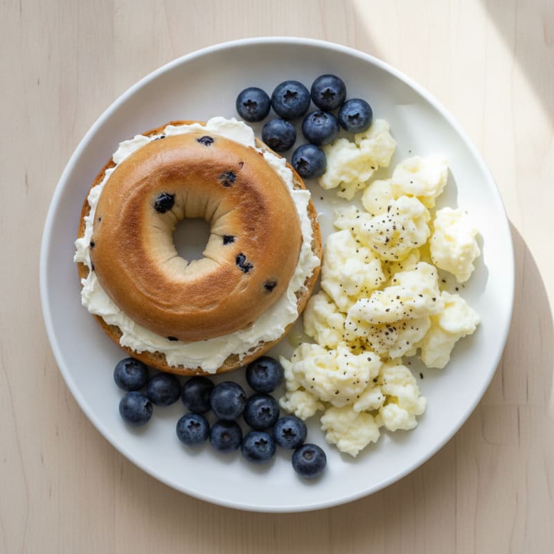 High-Protein Blueberry Bagel and Cream Cheese Power Plate