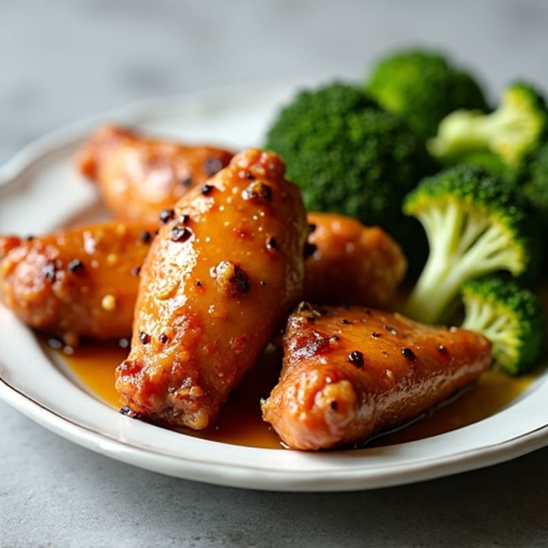 Crispy Roasted Honey Garlic Chicken Wings with Roasted Broccoli
