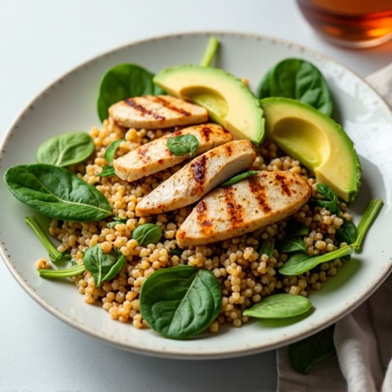 Grilled Chicken and Quinoa Salad with Avocado and Spinach