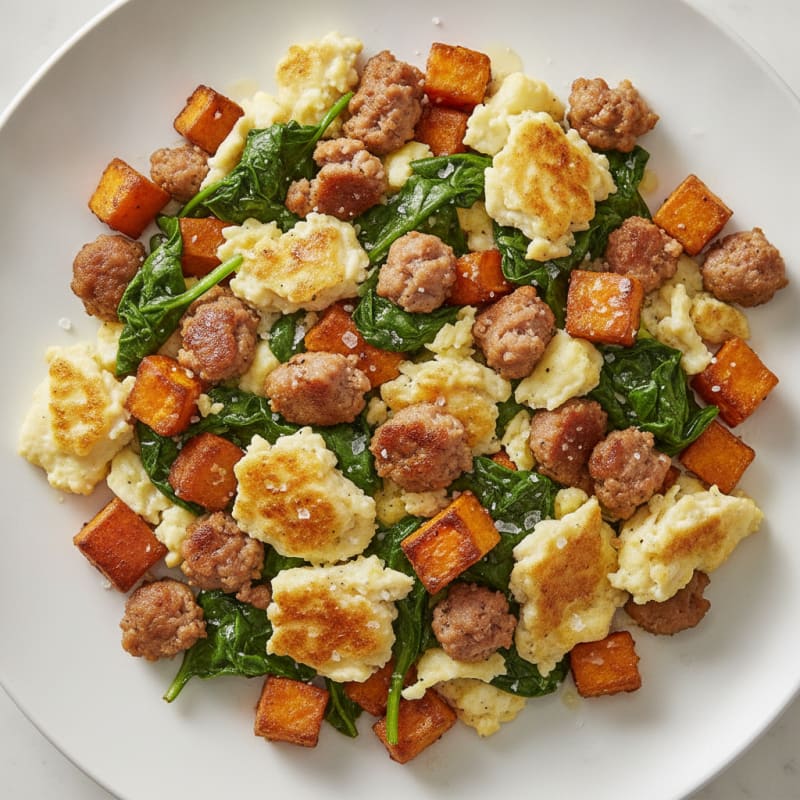 Crispy Turkey Sausage and Egg White Scramble with Spinach