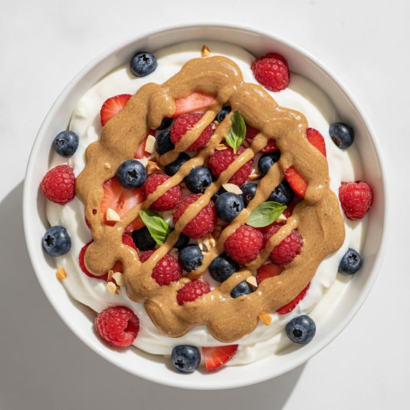 Greek Yogurt Protein Parfait with Mixed Berries and Almond Butter