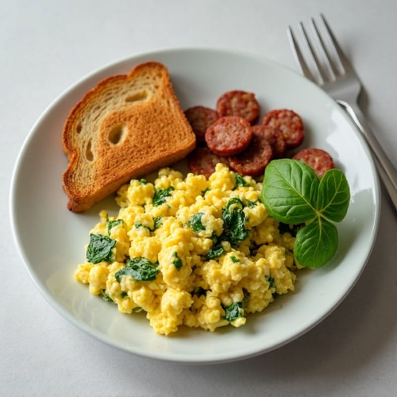 Egg White Spinach Scramble with Turkey Sausage