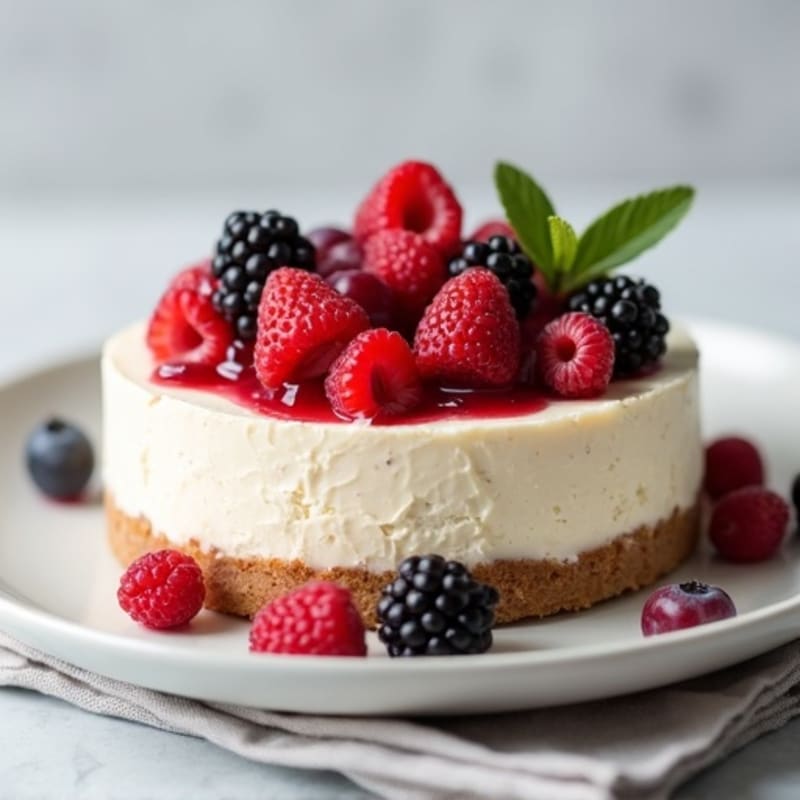 Greek Yogurt Protein Cheesecake with Mixed Berries