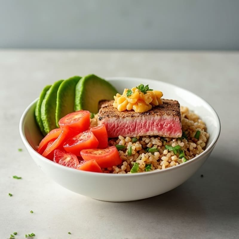 Fresh Ahi Tuna and Avocado Rice Bowl with Creamy Sriracha