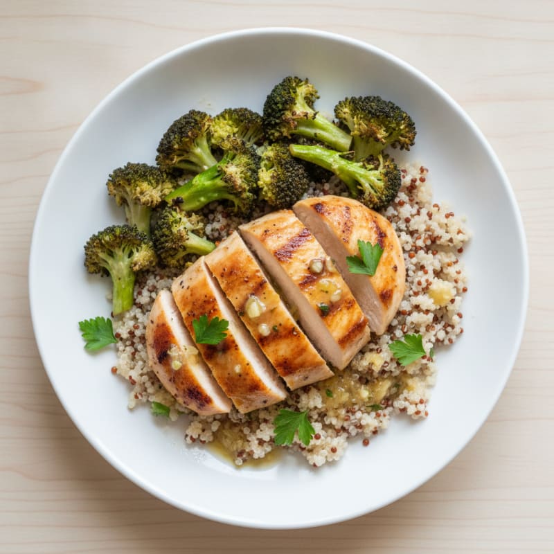 Grilled Chicken and Quinoa Bowl with Roasted Broccoli
