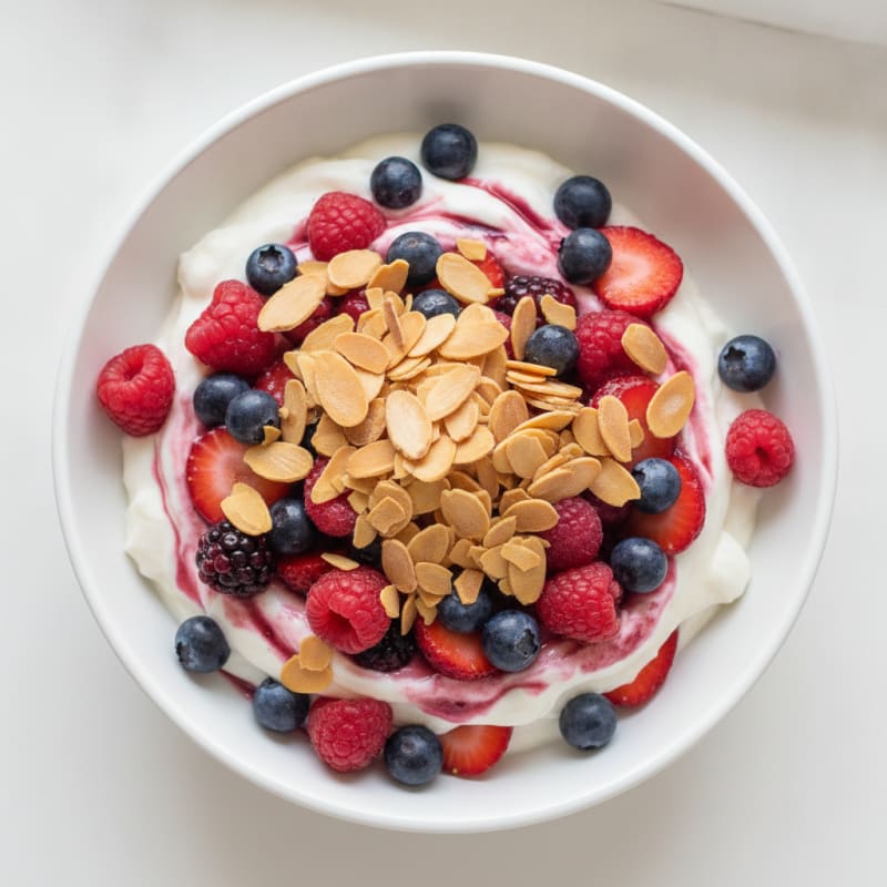 Greek Yogurt Protein Parfait with Mixed Berries and Almonds