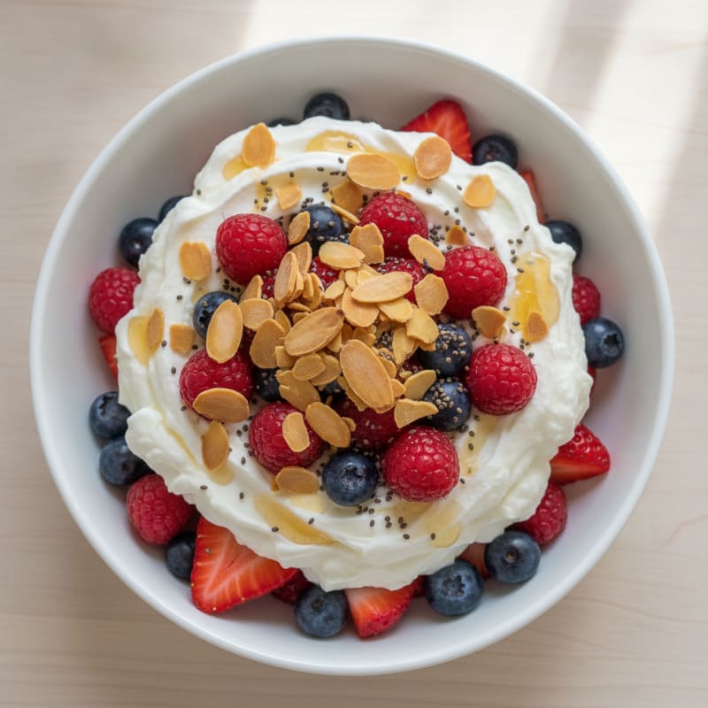 Greek Yogurt Protein Parfait with Mixed Berries and Almonds