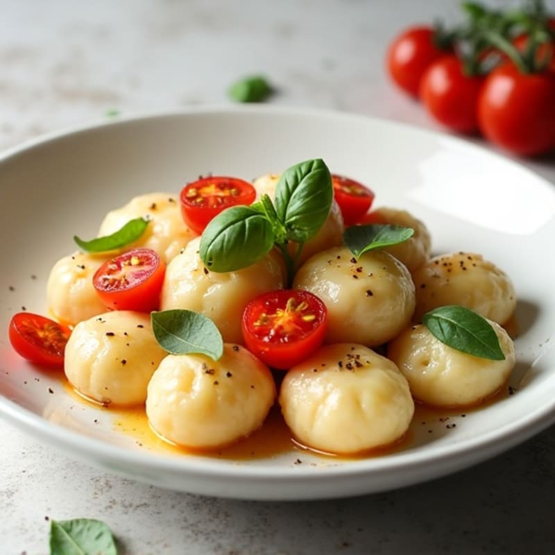 Fluffy Ricotta Gnocchi with Roasted Cherry Tomatoes and Fresh Basil