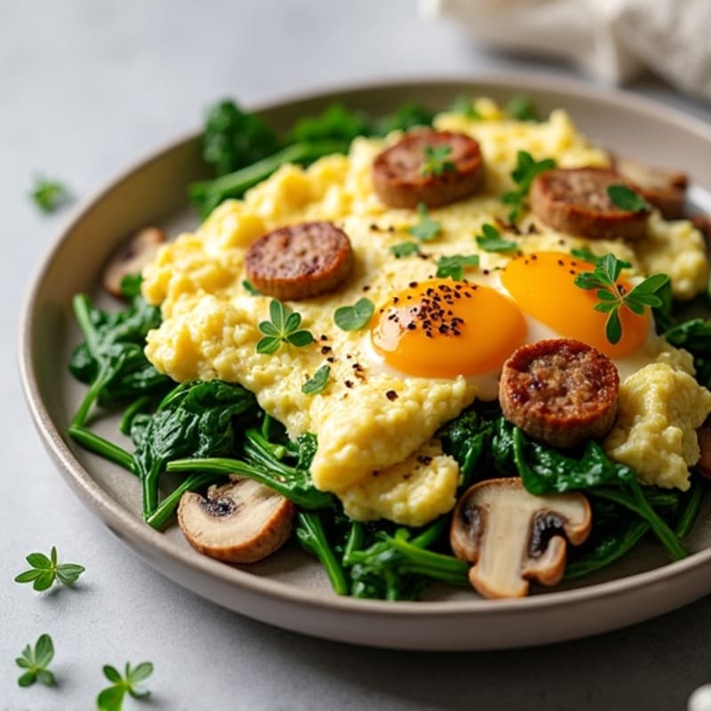 Egg White and Spinach Scramble with Turkey Sausage
