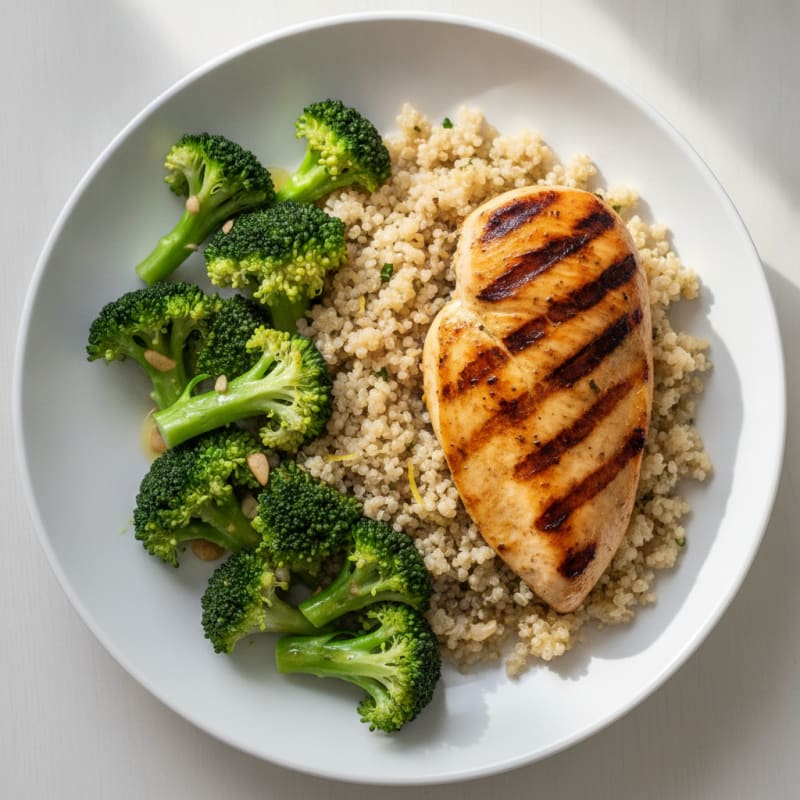 Grilled Chicken Breast with Quinoa and Steamed Broccoli