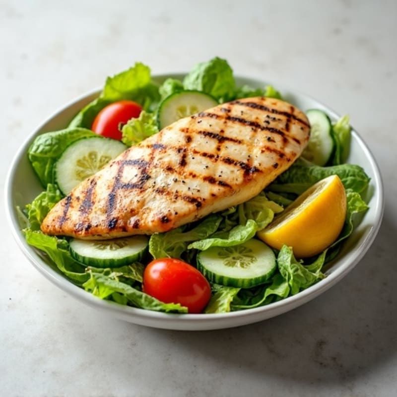 Grilled Chicken and Crispy Romaine Salad with Creamy Lemon-Garlic Dressing
